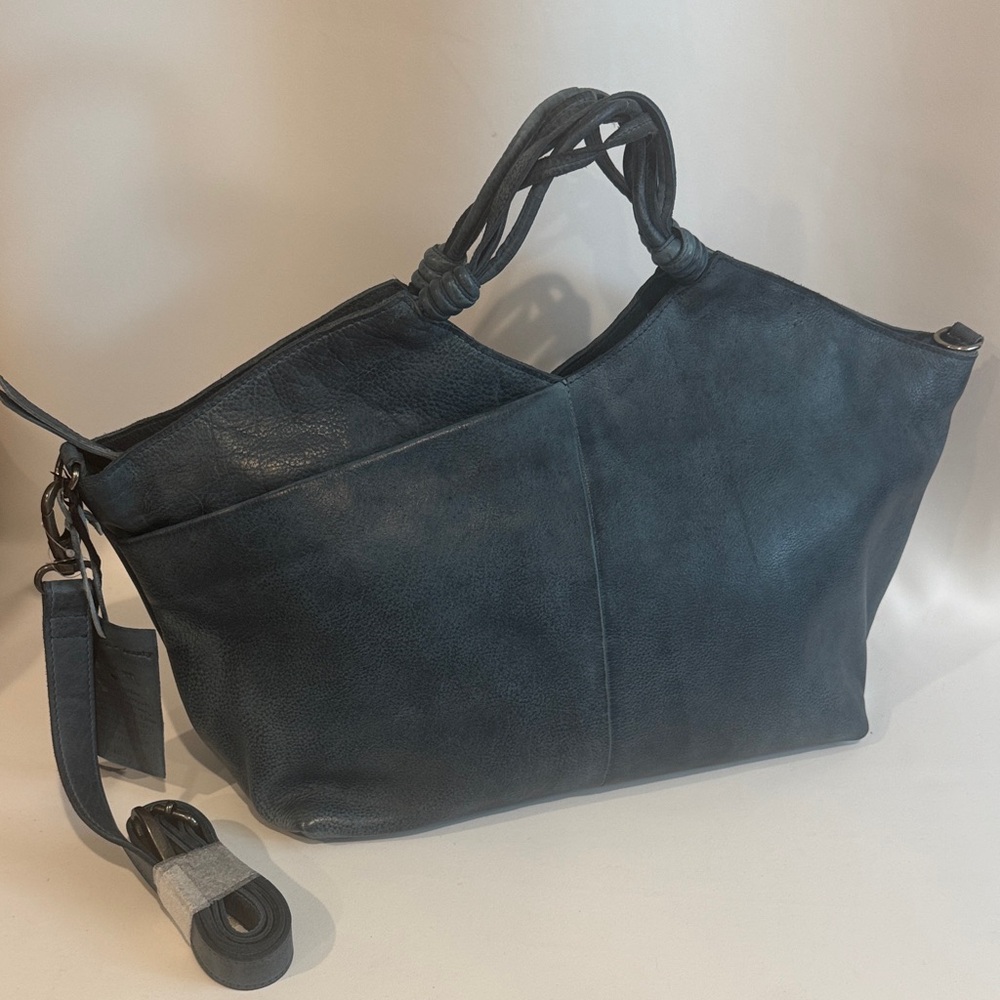latico Navy Blue Leather Tote with Detachable Strap